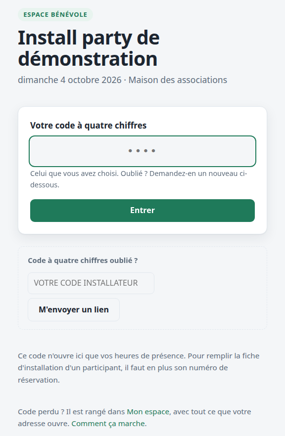 L'écran qui demande le code à quatre chiffres